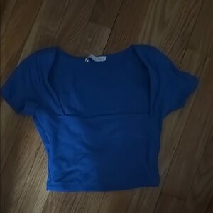 Zara Blue Fitted Crop Blouse